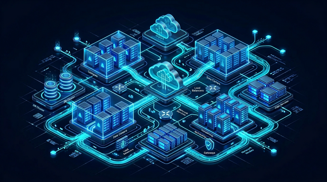 Isometric cloud infrastructure diagram