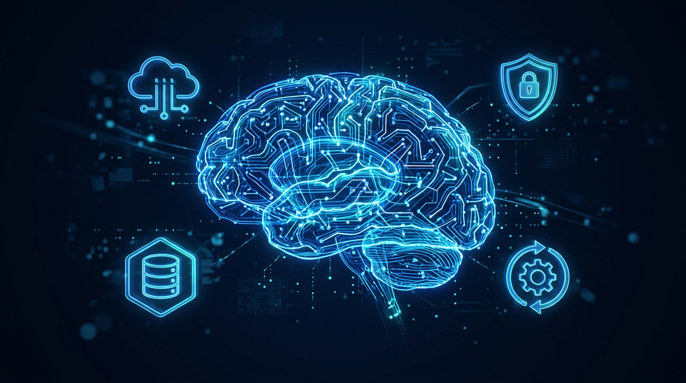 Circuit brain with technology icons representing VYNSORA expertise